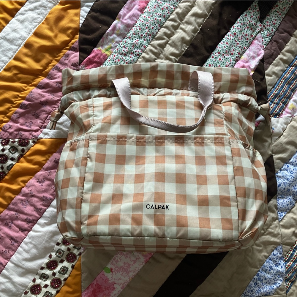 CALPAK Women's Tan Checkered Lunch Bag